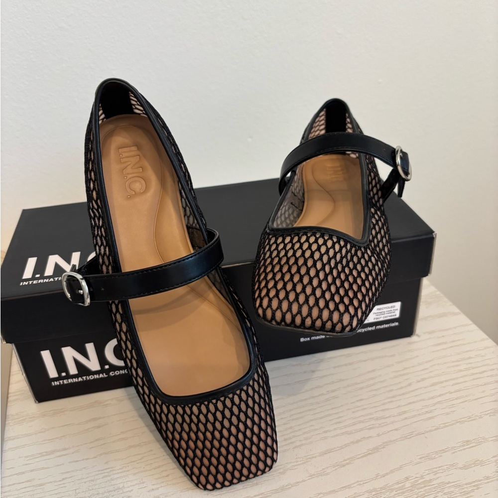 INC International Concepts Black Mesh Ballet Flats